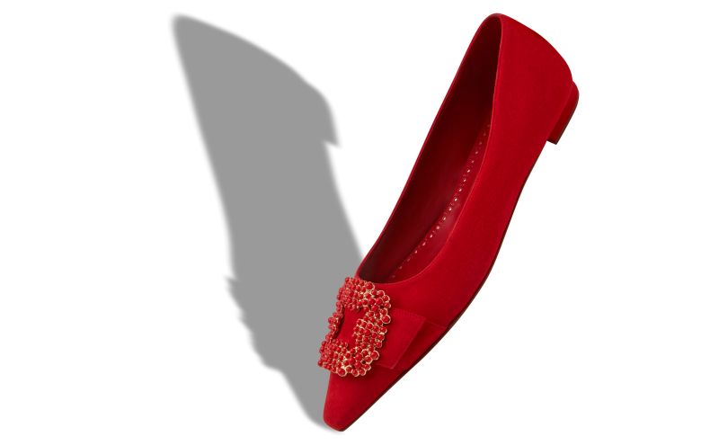 Gibfla, Red Suede Pearl Buckle Flat Pumps - £1,075.00