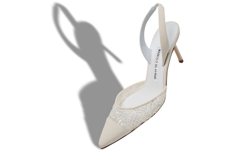 Capsli, White Lace Slingback Pumps - US$895.00