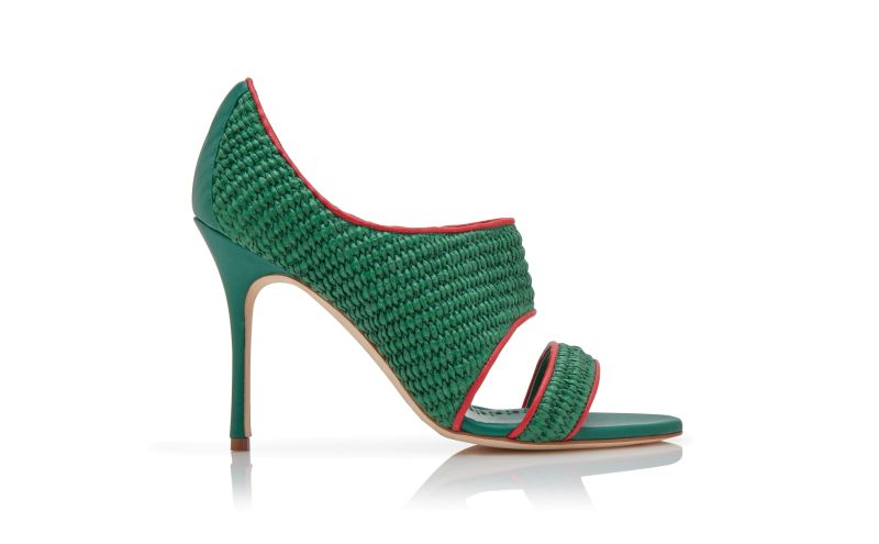 Side view of Bombil, Green and Red Raffia Open Toe Sandals - US$795.00