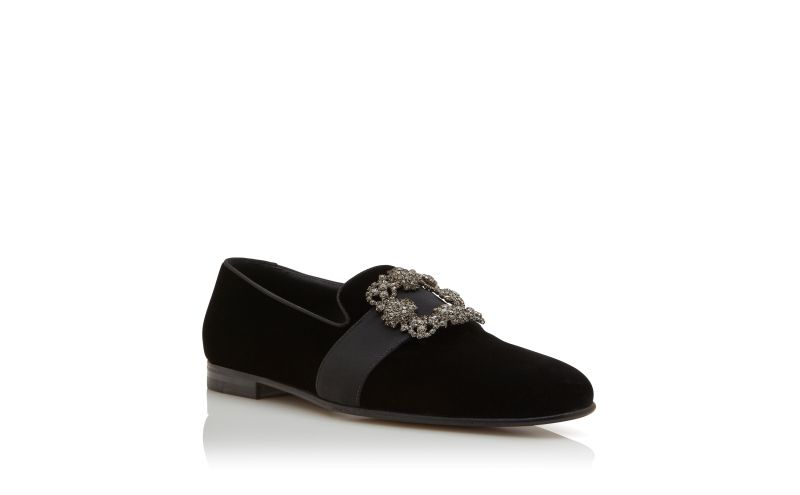 Carlton, Black Velvet Jewel Buckle Loafers - £1,065.00