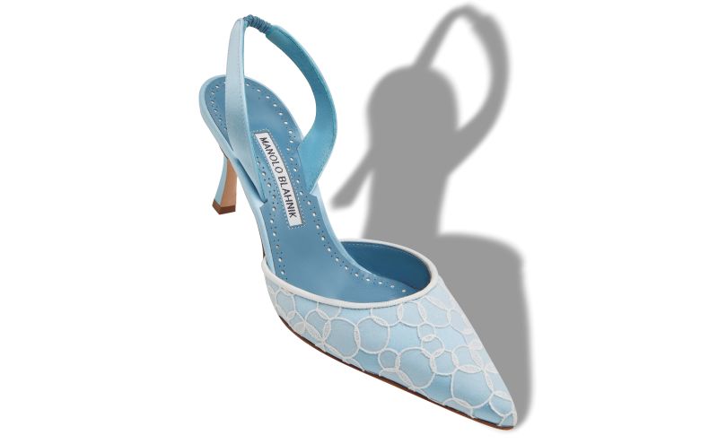 Carolyne 70, Blue Satin Slingback Pumps - £765.00 