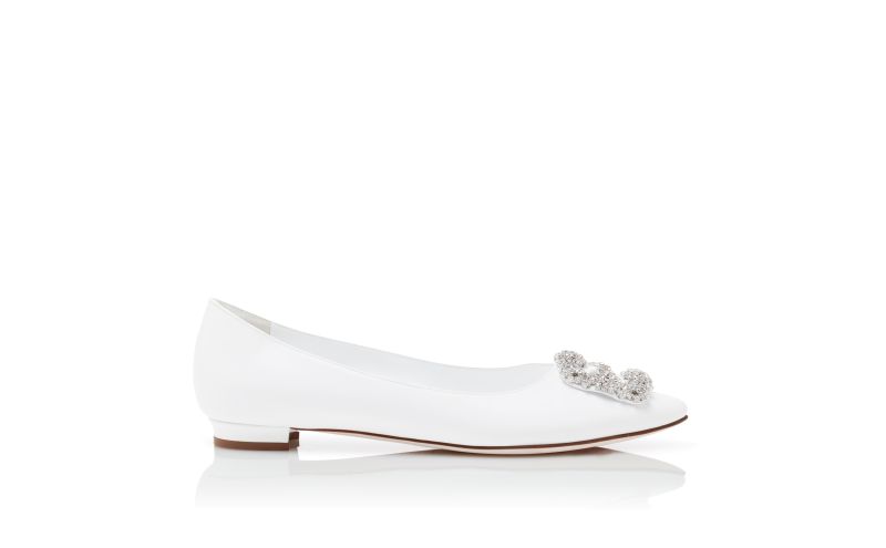 Side view of Hangisiflat, White Calf Leather Jewel Buckle Flat Pumps - CA$1,555.00