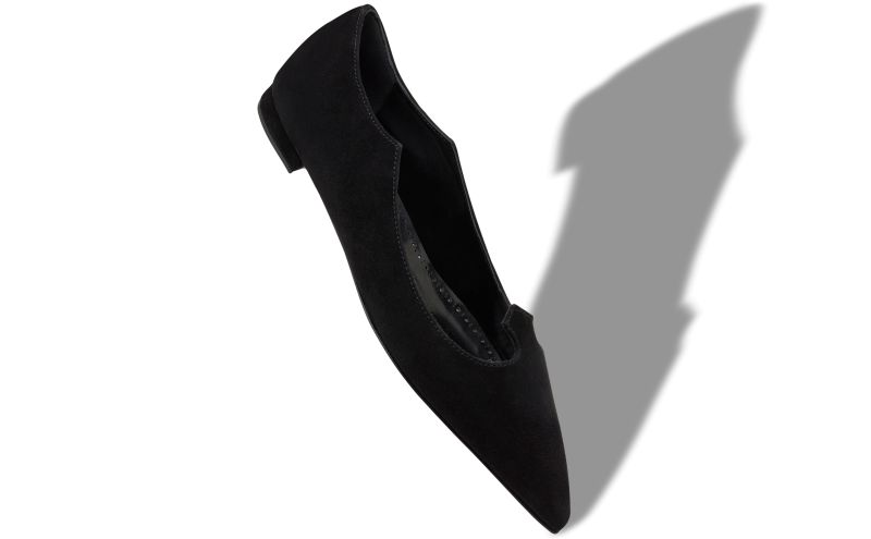 Ovidia, Black Suede Scalloped Flat Pumps - £298.00 