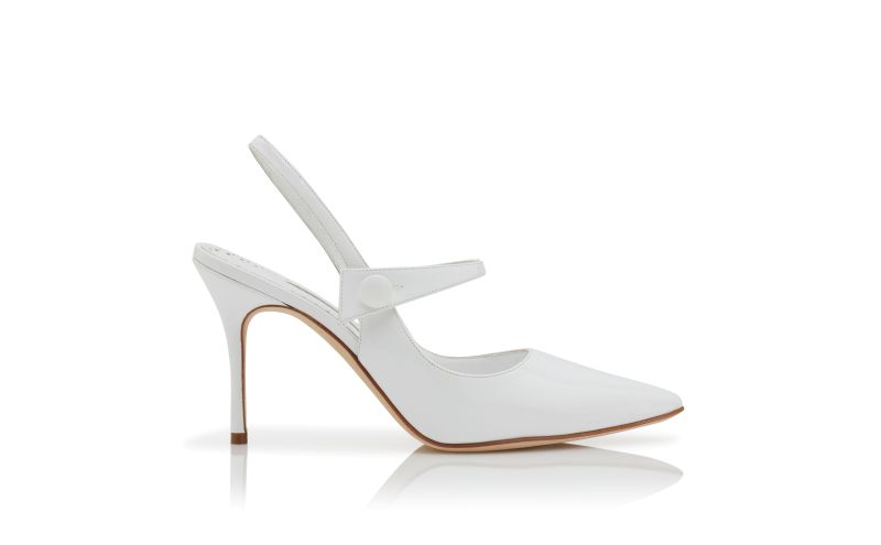 Side view of Didion, White Patent Leather Slingback Pumps - €423.00