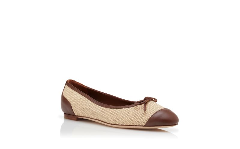 Capbal, Cream and Brown Raffia Ballerina Flats - US$875.00