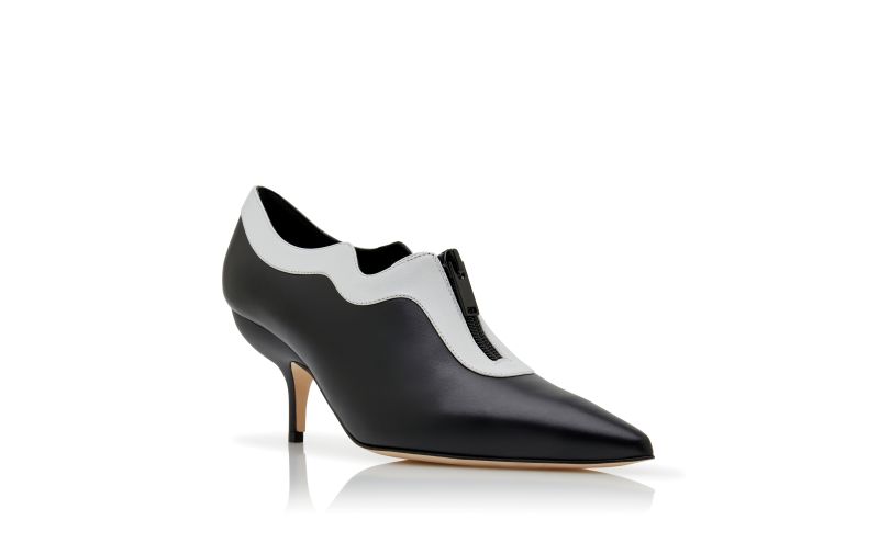 Zeynep, Black and White Calf Leather Zip Detail Pumps - £388.00