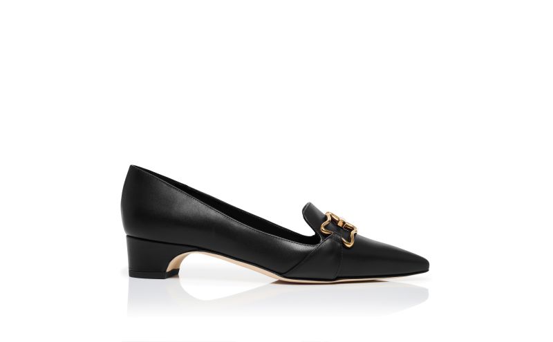 Side view of Phobepla, Black Calf Leather Buckle Detail Pumps - US$975.00