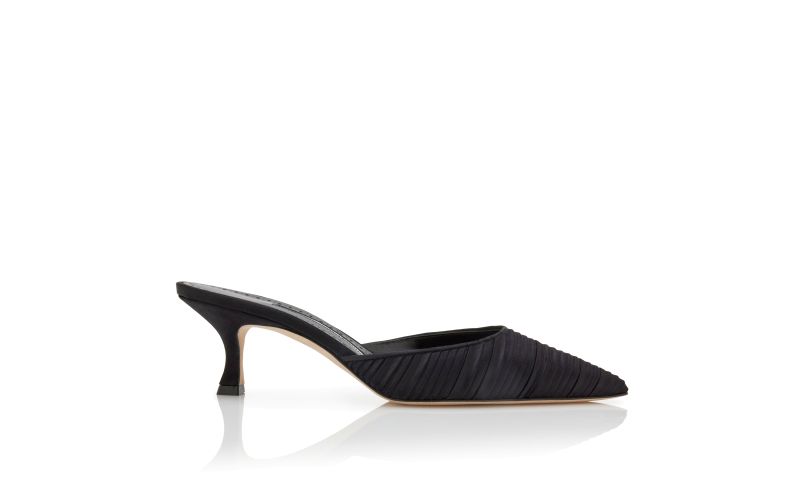 Side view of Carolynemu, Black Satin Pointed Toe Mules - CA$1,185.00