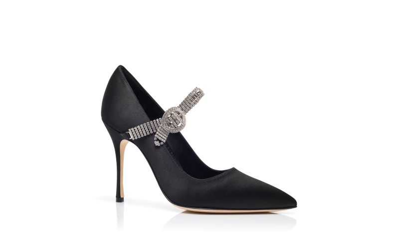 Hamedi, Black Satin Jewel Embellished Pumps - US$1,425.00