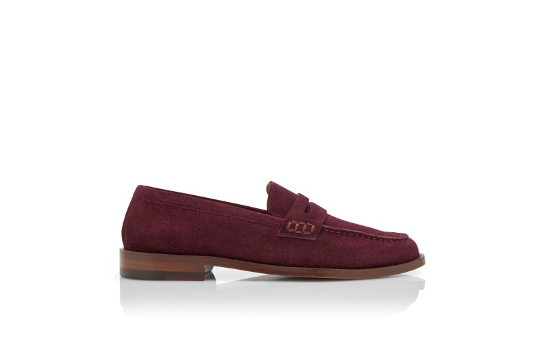 Side view of Perry, Dark Purple Suede Penny Loafers  - €825.00