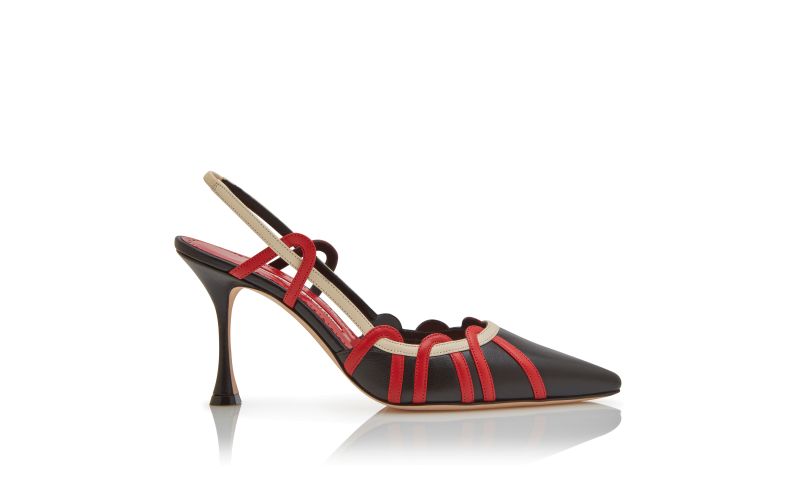 Side view of Walid, Black, Red and Cream Nappa Leather Slingback Pumps - AU$1,845.00