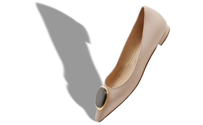 Chiaranflat, Beige Nappa Leather Pointed Toe Flat Pumps - US$1,025.00