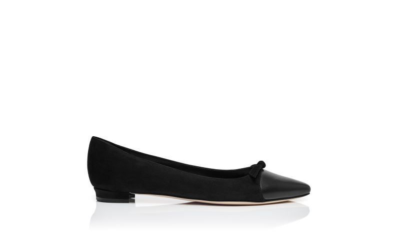 Side view of Tiaka, Black Suede Bow Detail Flat Pumps - US$388.00