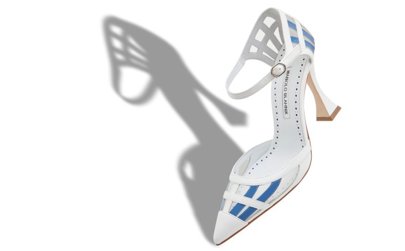Urema, White and Blue Patent Leather Ankle Strap Pumps  - £895.00