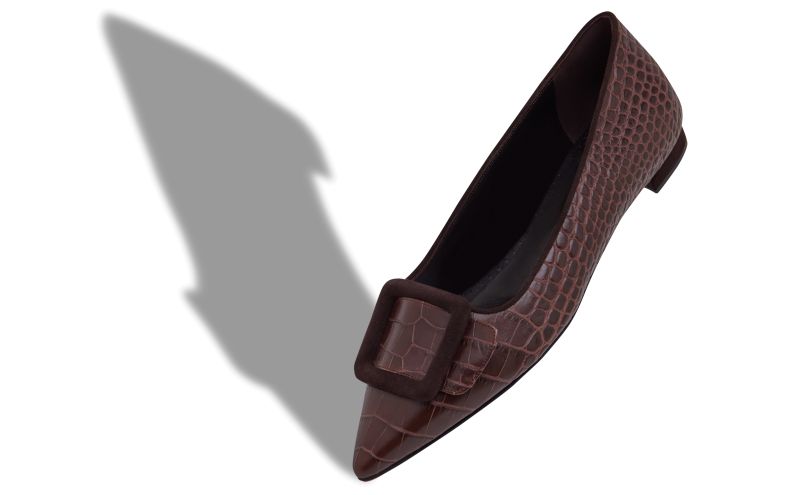 Maysalepumpflat, Brown Calf Leather Flat Pumps  - US$895.00