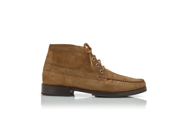 Side view of Rhinebeck, Brown Calf Suede Ankle Boots - US$1,075.00