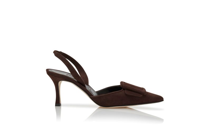 Side view of Maysli, Brown Suede Slingback Mules - £645.00