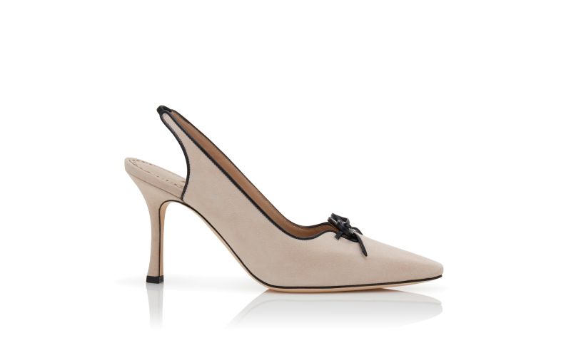 Side view of Farid, Light Beige Suede Slingback Pumps - €895.00