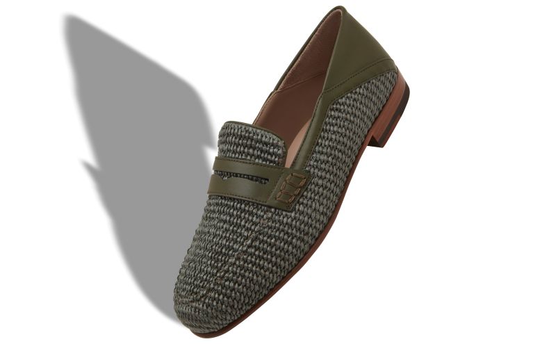 Padstow, Dark Green Raffia Penny Loafers - US$895.00