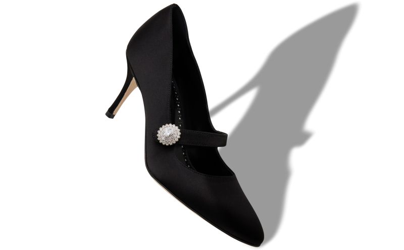 MARIJANA, Black Satin Embellished Mary Jane Pumps, 975 USD