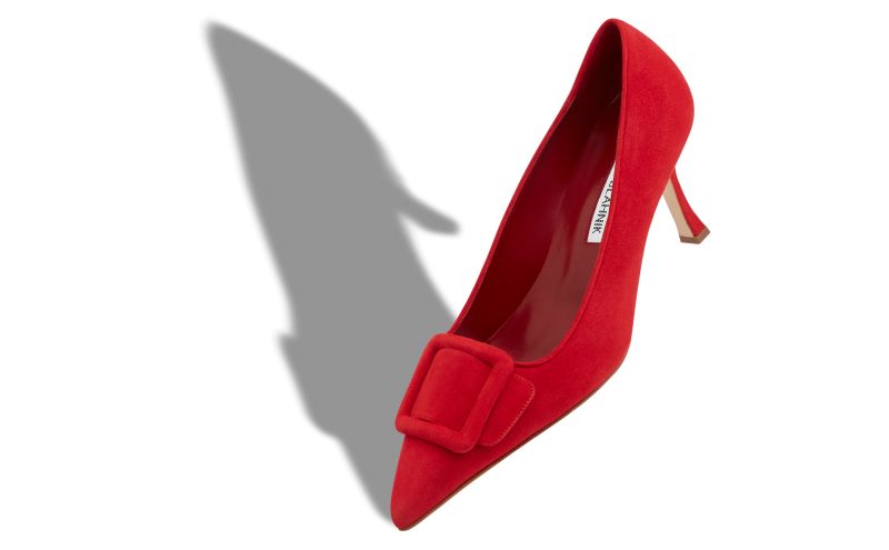 Maysalepump 90, Bright Red Suede Buckle Detail Pumps - US$925.00