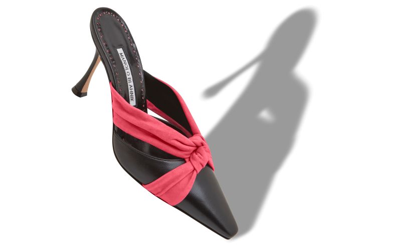 Walidoso, Black and Pink Nappa Leather Bow Detail Mules - US$995.00 