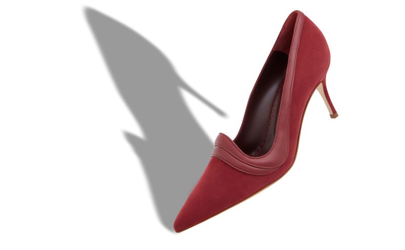 Ajarafa, Dark Red Suede Pointed Toe Pumps  - US$448.00