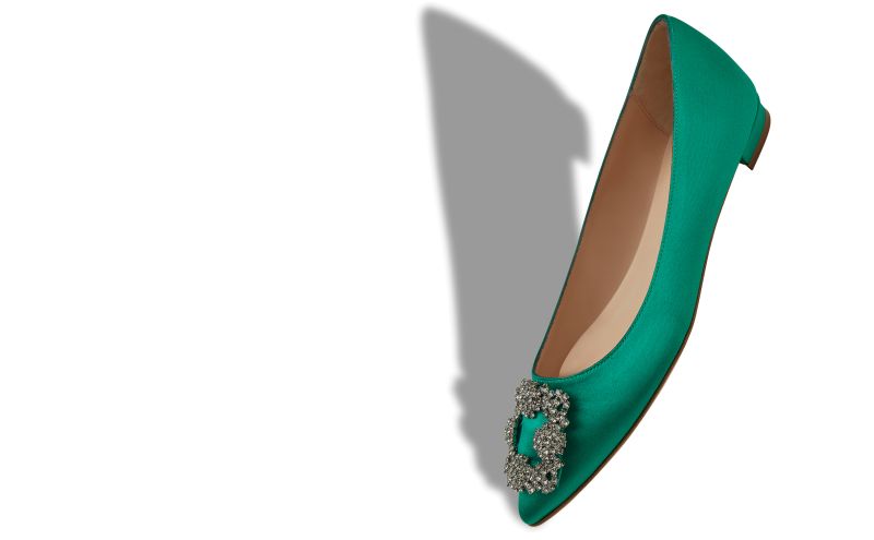 Hangisiflat, Green Satin Jewel Buckle Flat Pumps - AU$1,965.00