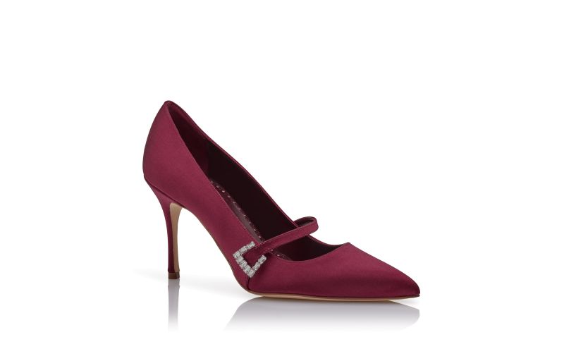 Ramima, Dark Red Satin Mary Jane Pumps - US$567.00