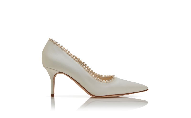 Side view of Kifat, Light Cream Satin Pearl Detail Pumps - US$1,345.00