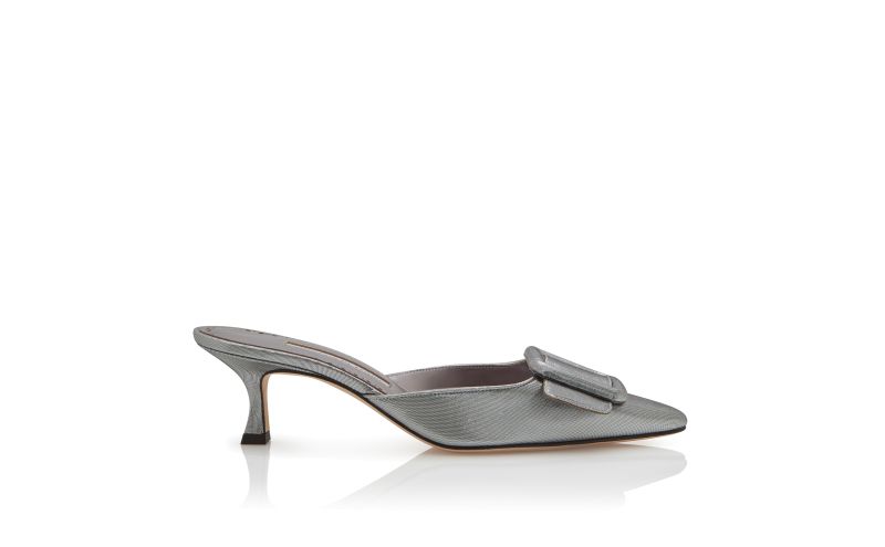 Side view of Maysale, Graphite Cotton Buckle Detail Mules  - €785.00