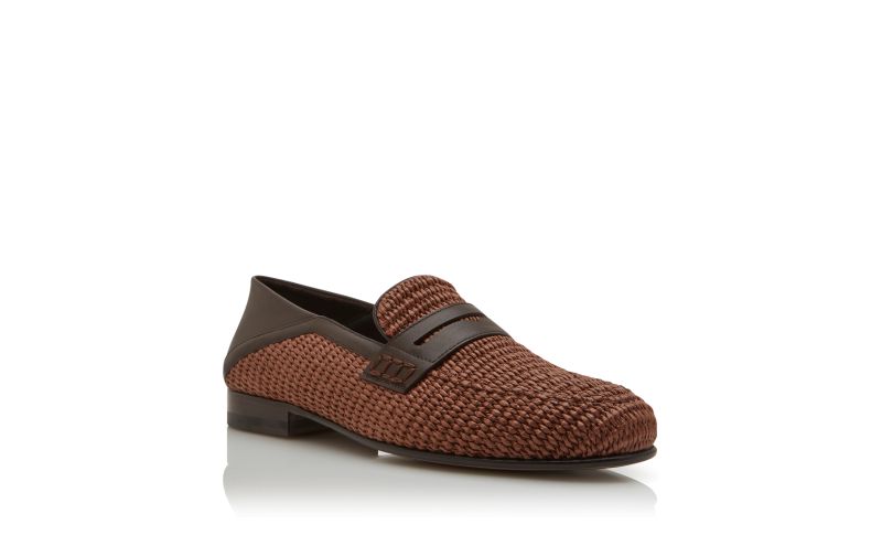 Padstow, Dark Brown Raffia Penny Loafers - €795.00