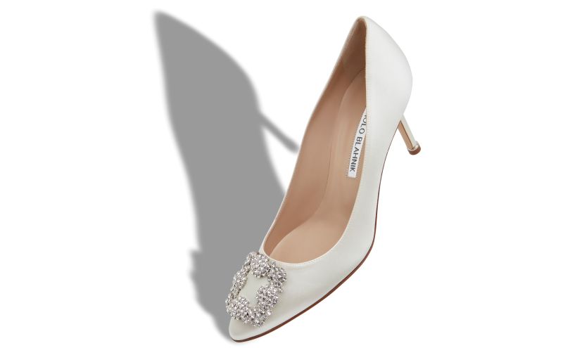 Hangisi 70, White Satin Jewel Buckle Pumps - US$1,295.00