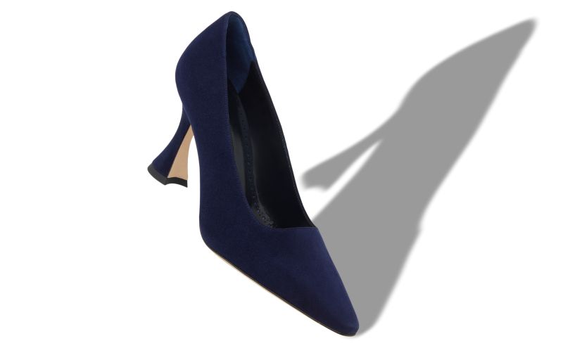 Loumaj, Navy Blue Suede Pointed Toe Pumps - US$845.00 