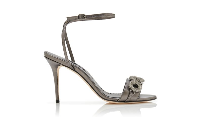 Side view of Alvisa, Graphite Nappa Leather Embellished Sandals - £615.00