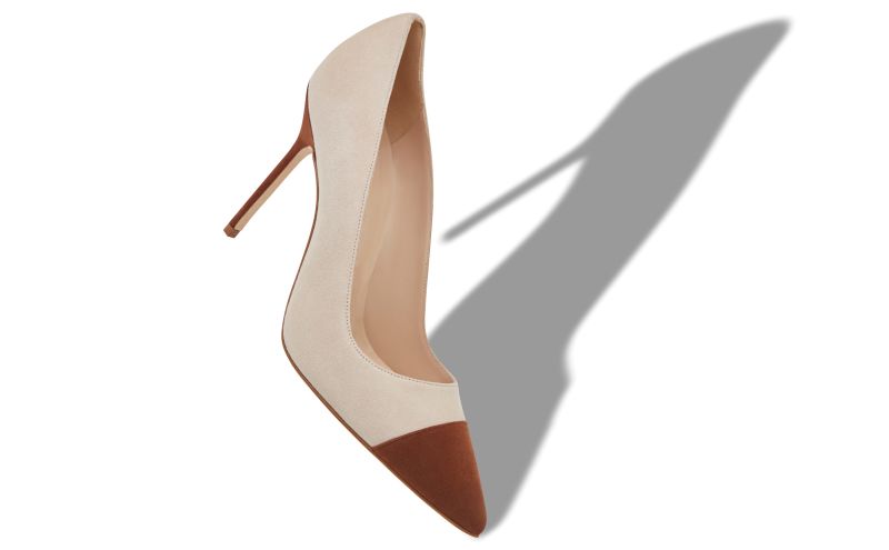 Capcour, Brown and Beige Suede Pointed Toe Pumps - CA$1,185.00 