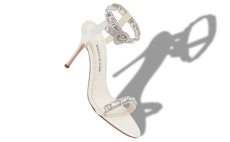 Asasan, Light Cream Satin Jewel Embellished Sandals - CA$2,285.00 