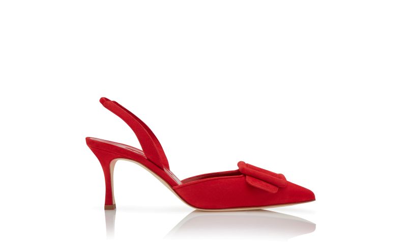 Side view of Maysli, Red Suede Slingback Pumps - US$925.00