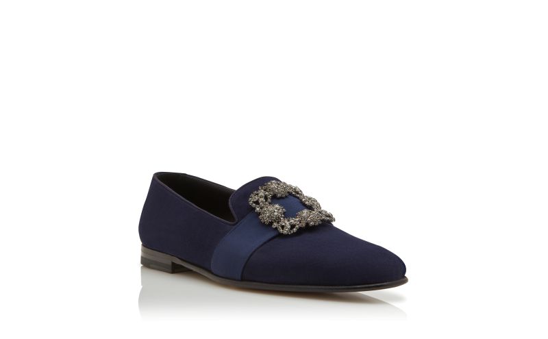 Carlton, Navy Blue Suede Jewel Buckle Loafers - CA$1,815.00