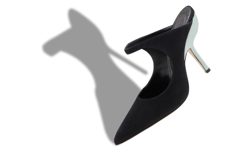 Mera, Black and Green Suede Pointed Toe Mules - £270.00