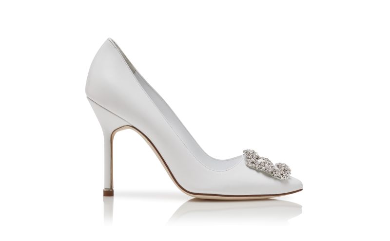Side view of Hangisi, White Calf Leather Jewel Buckle Pumps - AU$2,025.00