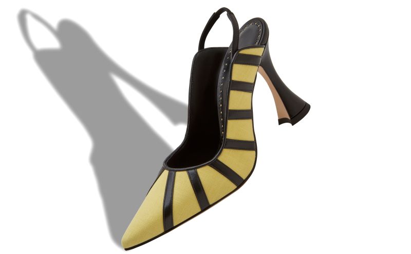 Hodouby, Yellow and Black Linen  Slingback Pumps - AU$1,705.00