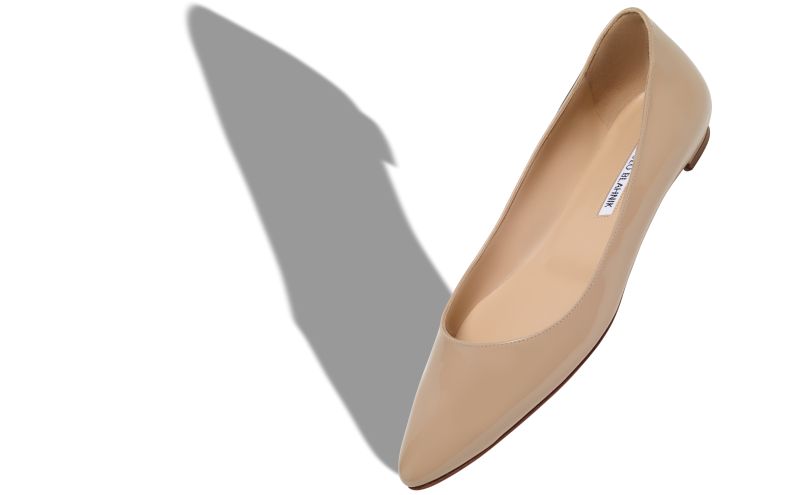 Bbflat, Light Beige Patent Leather Pointed Toe Flat Pumps - US$775.00