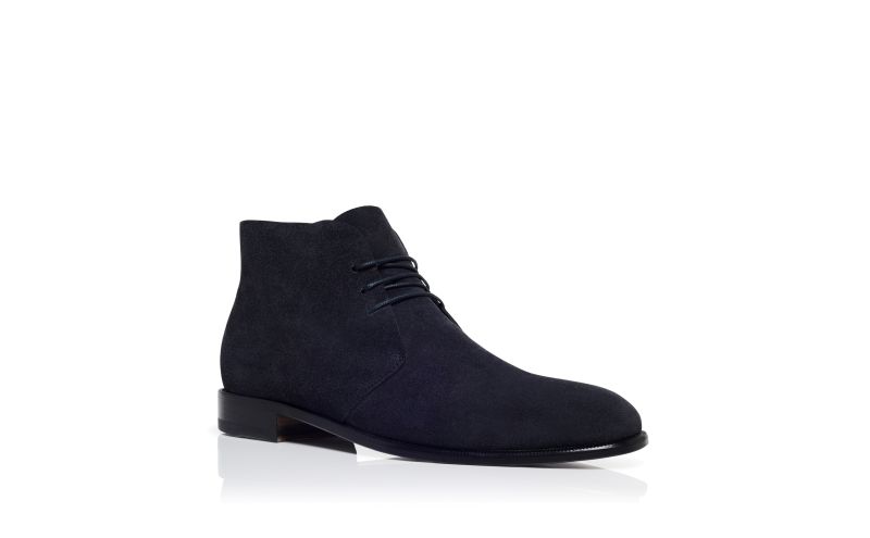 Berwick, Navy Blue Suede Lace-Up Ankle Boots - US$995.00