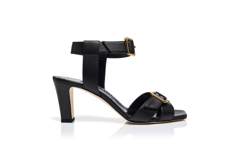 Side view of Shbealo, Black Nappa Leather Ankle Strap Sandals - US$1,025.00