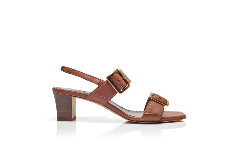 Side view of Thalitsli, Brown Nappa Leather Slingback Sandals - US$995.00