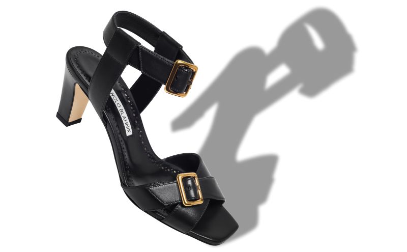 Shbealo, Black Nappa Leather Ankle Strap Sandals - US$1,025.00 