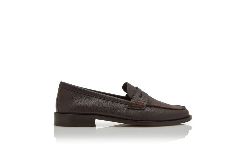 Side view of Perry, Dark Brown Calf Leather Penny Loafers - AU$1,445.00