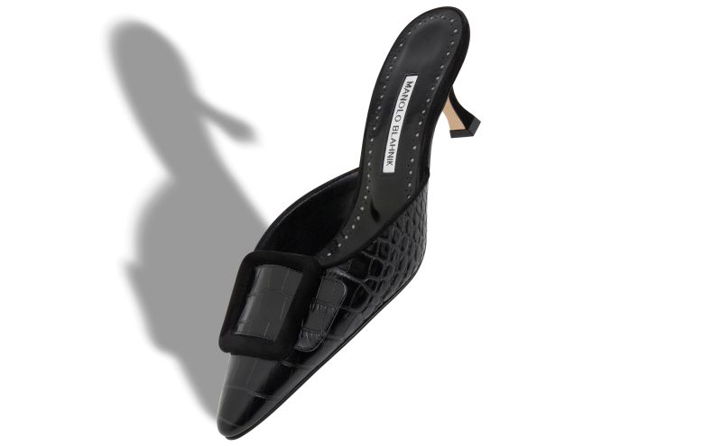 Maysalebi, Black Calf Leather Buckle Detail Mules - US$875.00