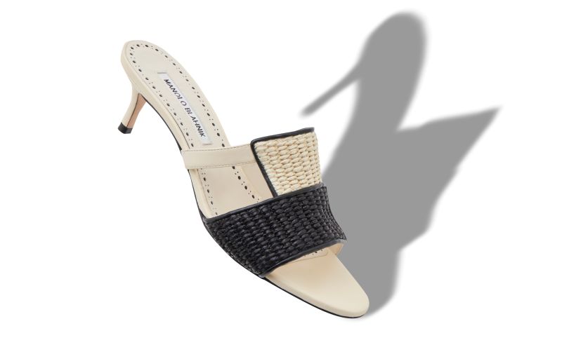 Fabiolamu, Cream and Black Raffia Open Toe Mules - €373.00 